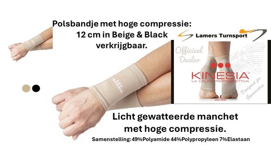 Kinesia 12 cm Polsband Beige & Black www.lamers-turnsport.com